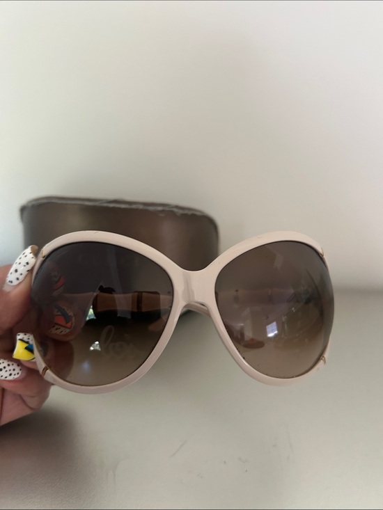 Gucci White Oversized Cat-Eye Sunglasses with Brown Gradient bamboo Lenses main image 6